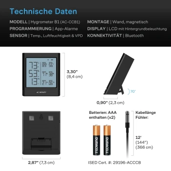 AC Infinity Smart Hygrometer B1 – Medidor climático VPD con sensor externo